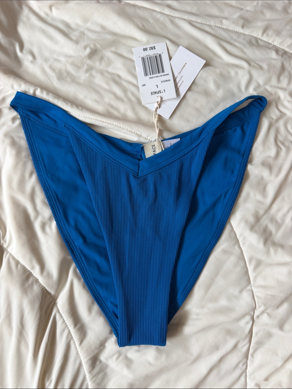 L*Space Women’s Ribbed High-Cut Bikini Bottom – Cobalt Blue Large